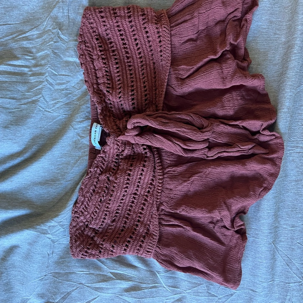 Rust Red Smocked Off-Shoulder Top